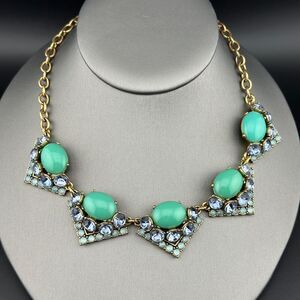 Stella Dot Necklace Turquoise Color Stone Rhinestone Gold-tone Chain Chunky 21"